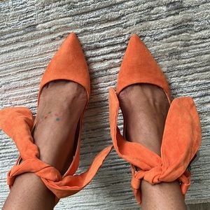 NEW!!! Statement heels! Zara Orange suede wrap high heel pumps. Euro 38. US 7.5